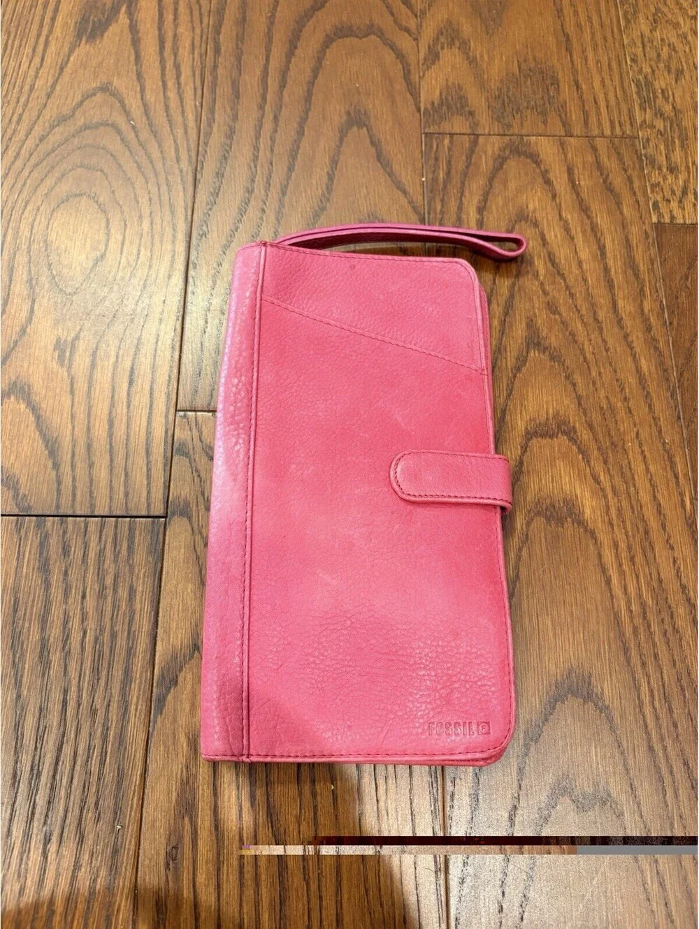 Vintage Fossil Pink Leather Wallet Biifold Organizer Keyhole Coin 9.5